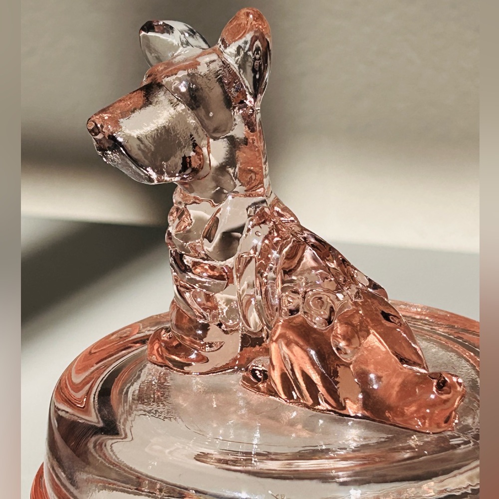 Vintage Jeanette Pink Depression Glass Scottie Terrier Dog trinket dish